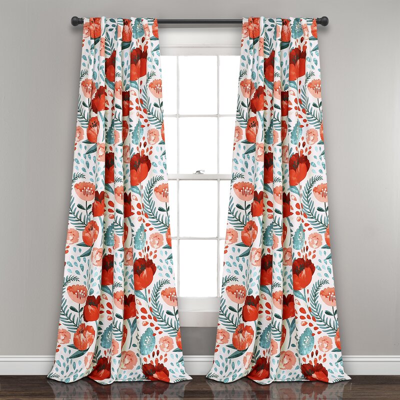 Aarabi Poppy Garden Floral  Room Darkening Thermal Curtain Panels (Set of 2) K8306