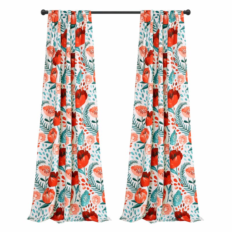 Aarabi Poppy Garden Floral  Room Darkening Thermal Curtain Panels (Set of 2) K8306