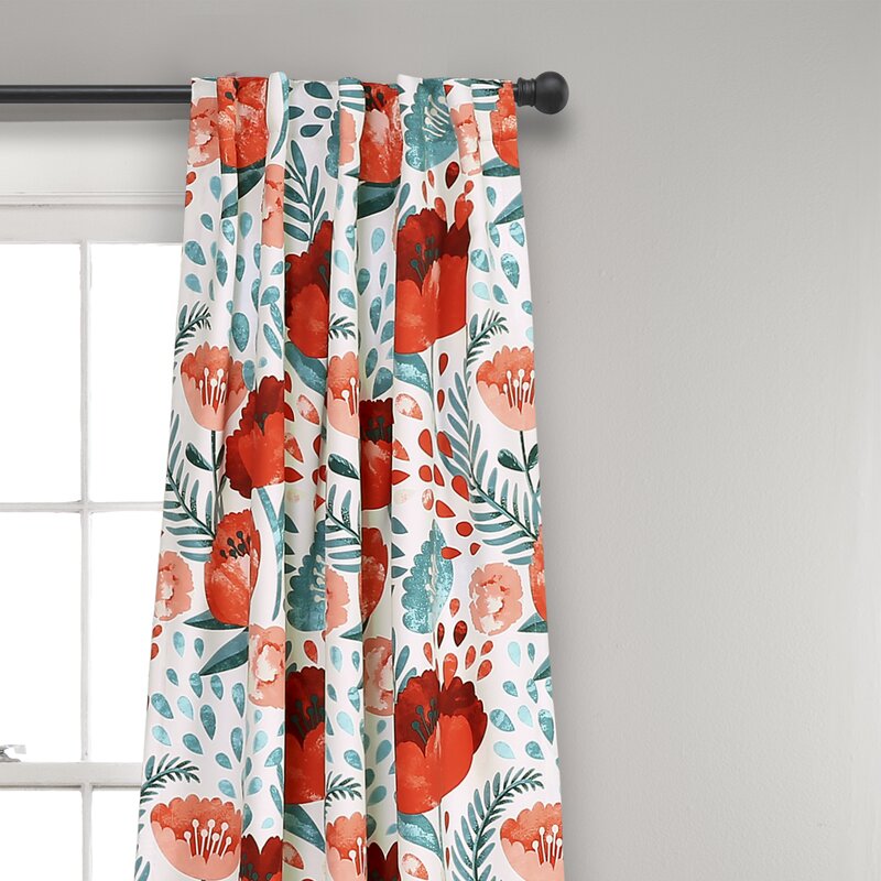 Aarabi Poppy Garden Floral  Room Darkening Thermal Curtain Panels (Set of 2) K8306