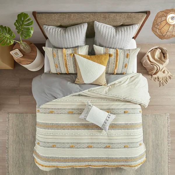 Aarush Gray/Yellow 100% Cotton 3 Piece Comforter Set full/queen