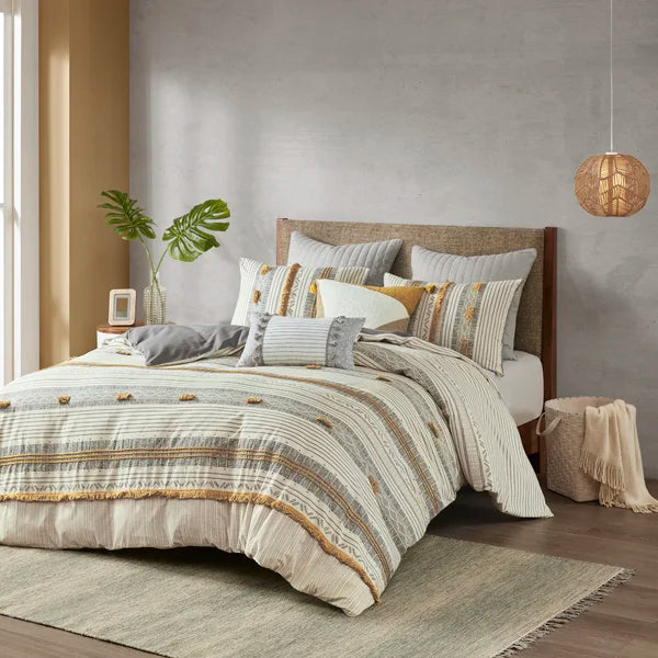 Aarush Gray/Yellow 100% Cotton 3 Piece Comforter Set full/queen