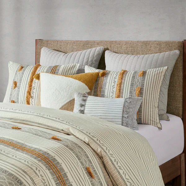 Aarush Gray/Yellow 100% Cotton 3 Piece Comforter Set full/queen