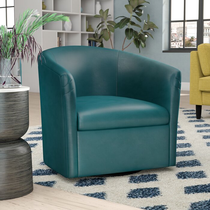 Aaryahi 29.75"  Faux Leather Swivel Barrel Chair, Agean Faux Leather (#K6310)