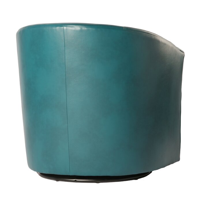 Aaryahi 29.75"  Faux Leather Swivel Barrel Chair, Agean Faux Leather (#K6310)