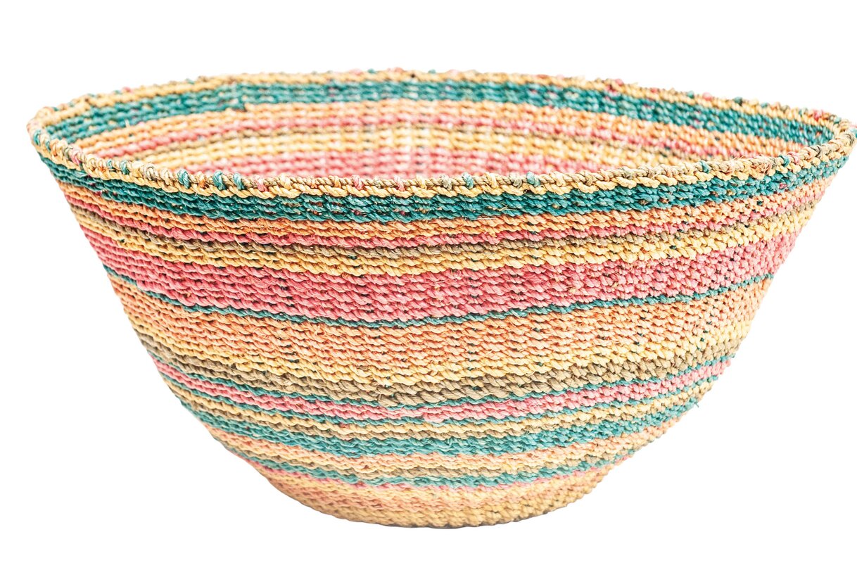 Abaca Wall Basket with Multicolor Stripes (#K1842)