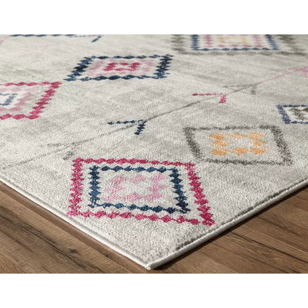 Abarca Southwestern Area Rug in Light Gray/Pink/Blue 2'3" x 6"
