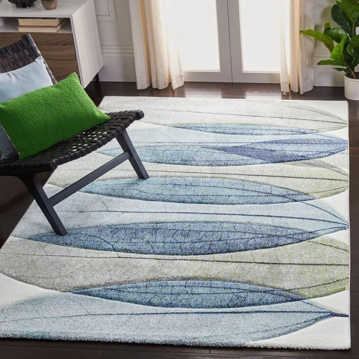 Abbie-Leigh Floral Area Rug in Ivory/Blue Rectangle