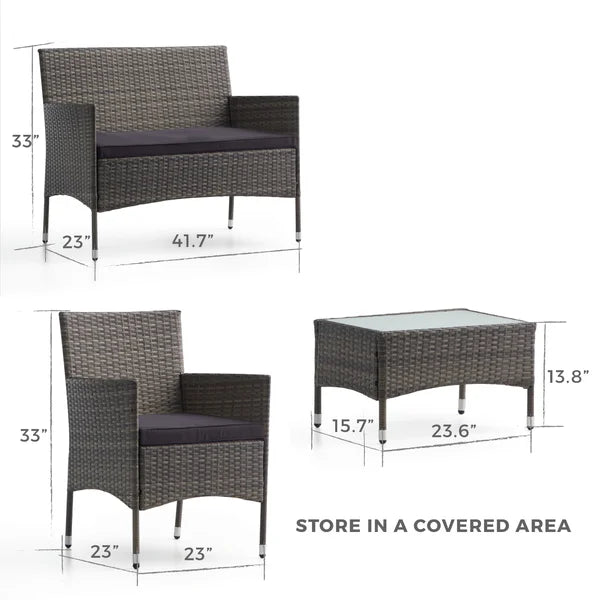 Abbondanzio Wicker/Rattan 4 - Person Seating Group with Cushions