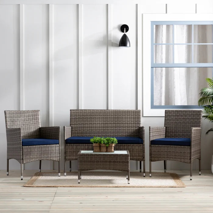 Abbondanzio Wicker/Rattan 4- Person Seating Group with Cushions, (Set of 4)
