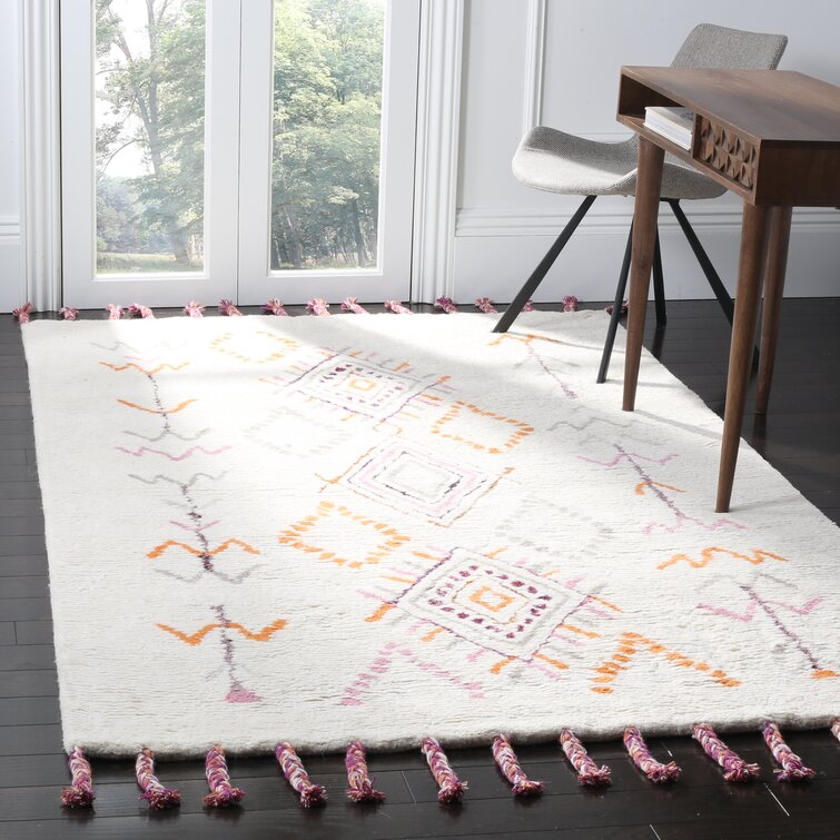 Abbott Handmade Tufted Wool Orange/Gray/Ivory Rug  Rectangle 5' x 8'