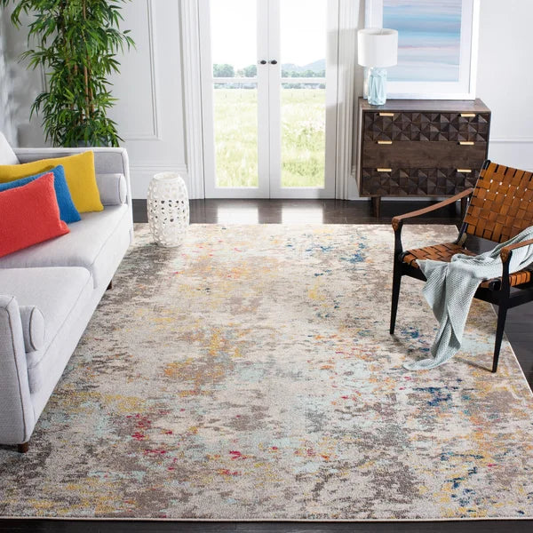 Abderus Area Rug in Gray And Gold rectangle 9'x12'