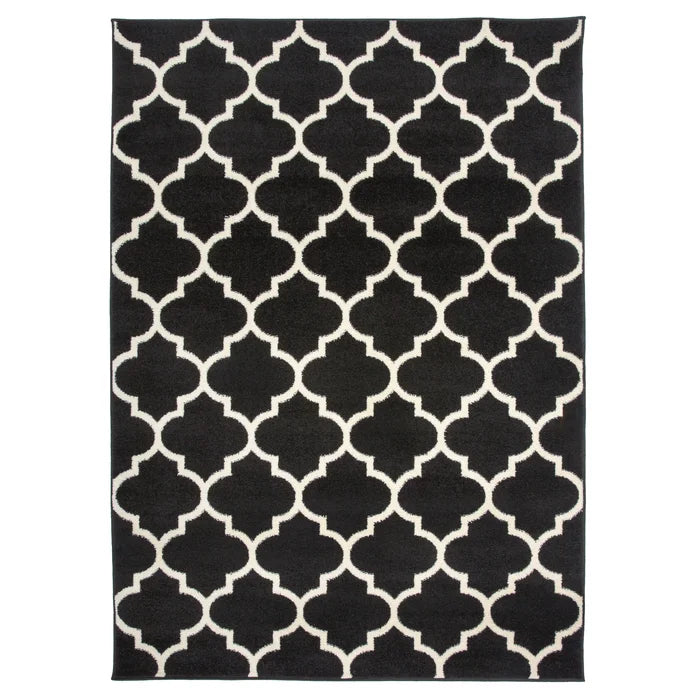 Abdul-Rafay Geometric Area Rug in Black, Rectangle 3'3" x 5'