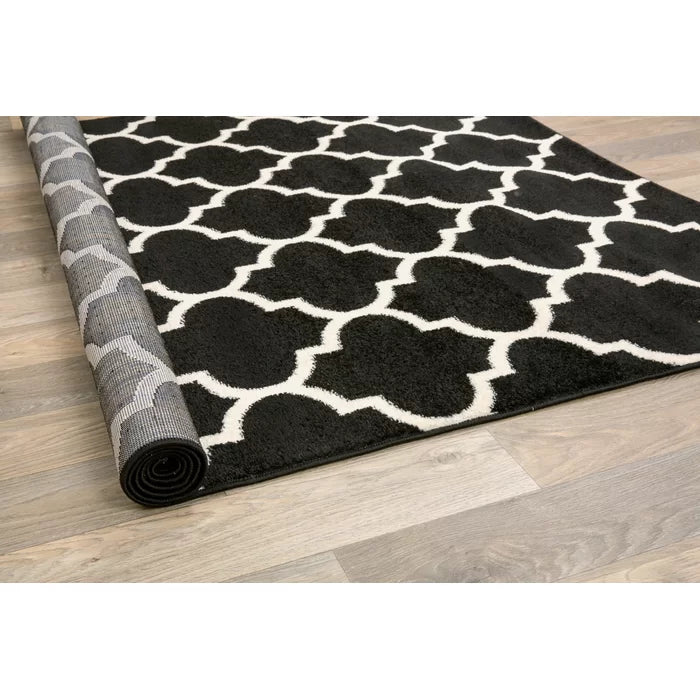 Abdul-Rafay Geometric Area Rug in Black, Rectangle 3'3" x 5'
