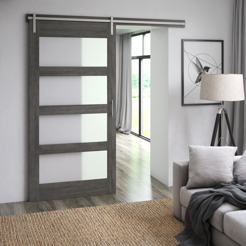 Abhisekh Glass 42” Wood Barn Door with Installation Hardware Kit