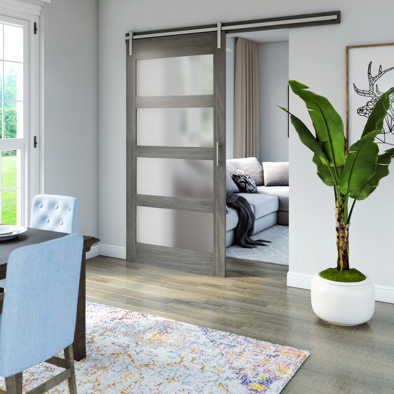 Abhisekh Glass 42” Wood Barn Door with Installation Hardware Kit