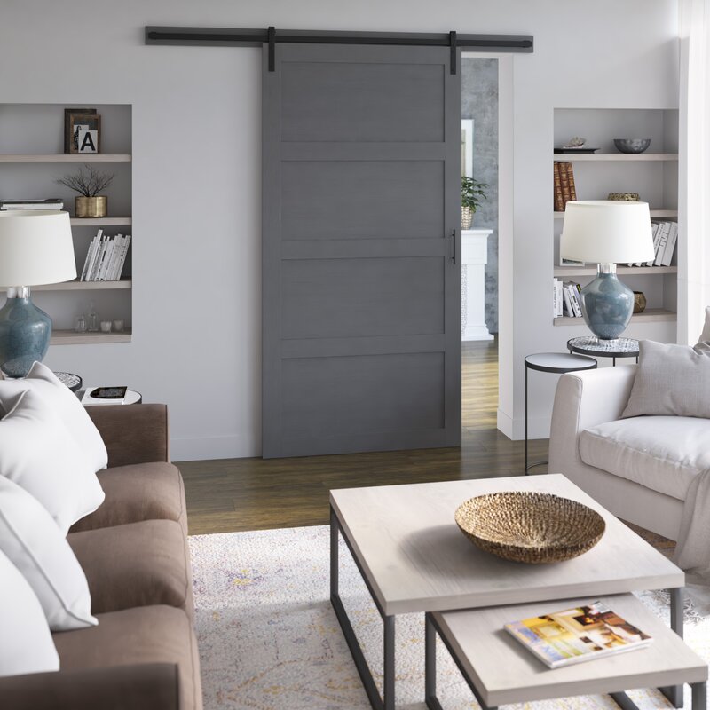 Abhishek Paneled 42” Wood Barn Door with Installation Hardware Kit KB683