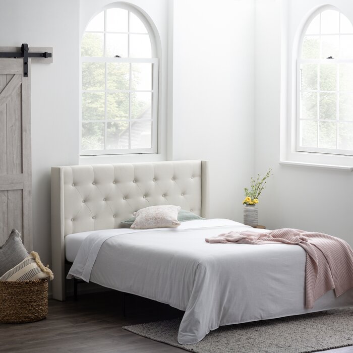 Abriela Upholstered Panel Headboard, Cream - Queen (#K5262)