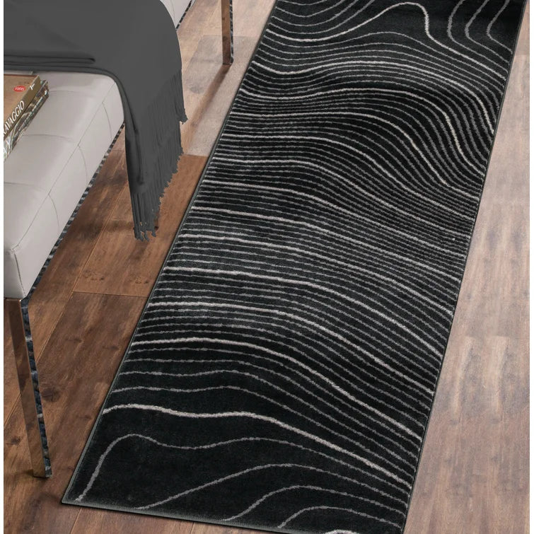 Abstract Area Rug in Black, Rectangle 4' x 6'