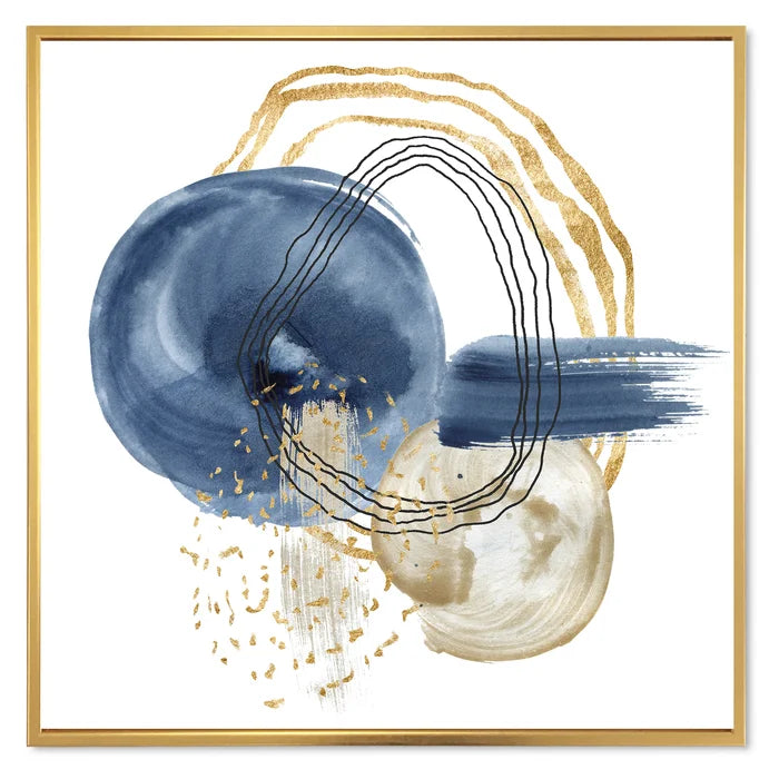 Abstract Dark Blue Gold And Black Underwater Life - Painting on Canvas, 30" H x 30" W x 1" D