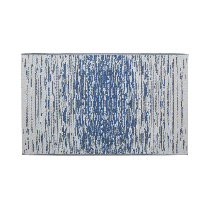 Abstract Hand-Knotted Indoor / Outdoor Area Rug in Night Blue/White
