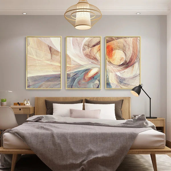 Abstract Lines Aluminum Framed Wall Art - 3 Piece Floater Frame Print on Canvas 16.3"x36.3"x1.65"