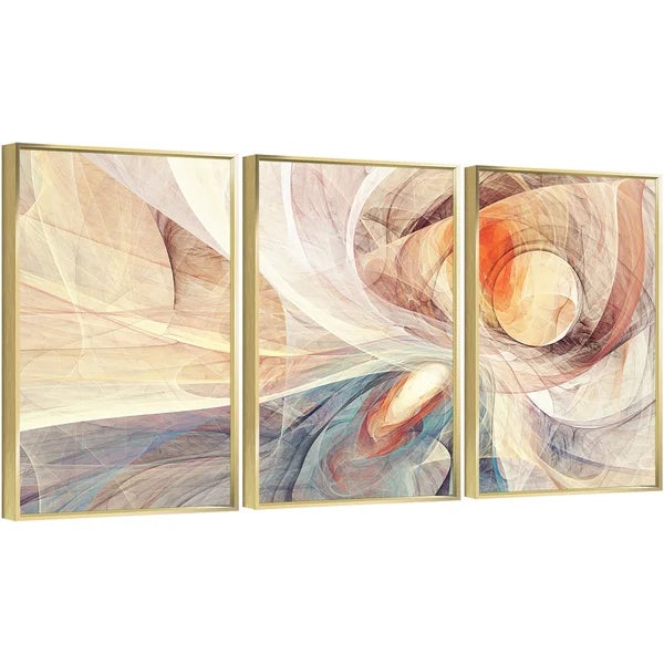 Abstract Lines Aluminum Framed Wall Art - 3 Piece Floater Frame Print on Canvas 16.3"x36.3"x1.65"