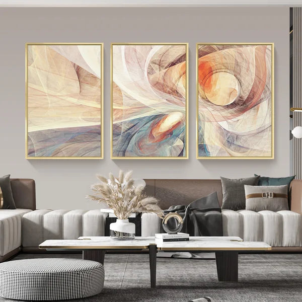 Abstract Lines Aluminum Framed Wall Art - 3 Piece Floater Frame Print on Canvas 16.3"x36.3"x1.65"