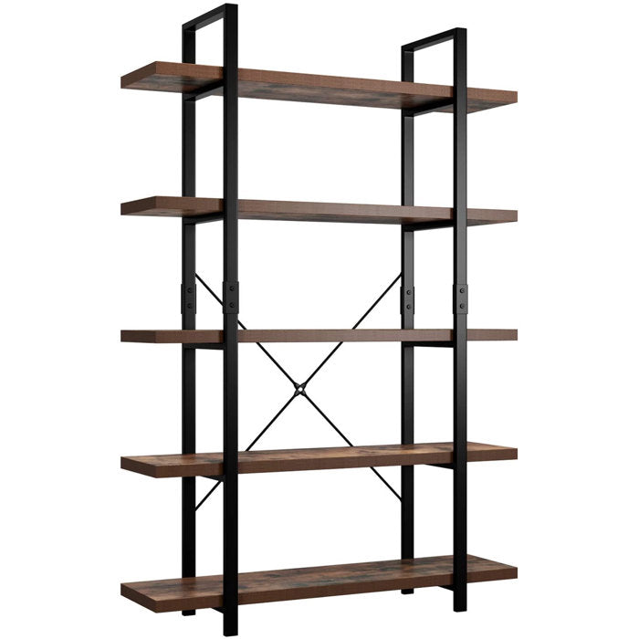 5 shelves（70"H X 47.2"W X 11.4"D) Brown Ackles 69.7"H x 47.2"W Steel Etagere Bookcase