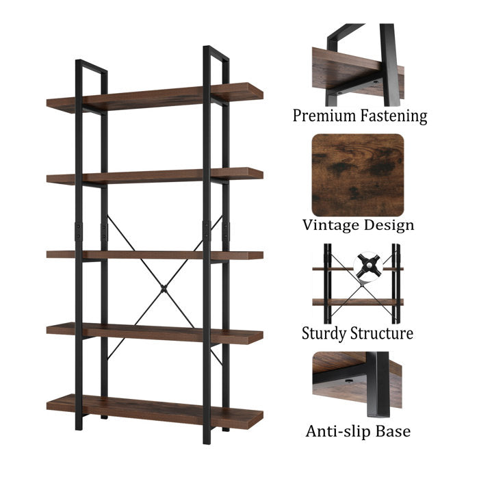 5 shelves（70"H X 47.2"W X 11.4"D) Brown Ackles 69.7"H x 47.2"W Steel Etagere Bookcase