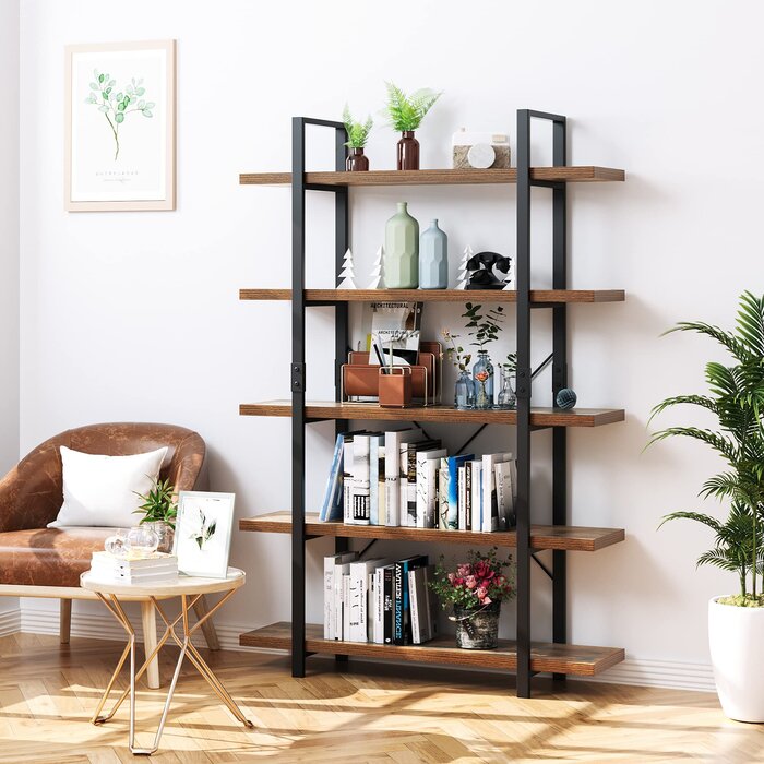 5 shelves（70"H X 47.2"W X 11.4"D) Brown Ackles 69.7"H x 47.2"W Steel Etagere Bookcase