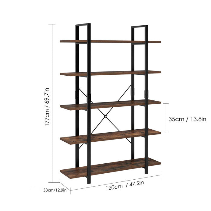 5 shelves（70"H X 47.2"W X 11.4"D) Brown Ackles 69.7"H x 47.2"W Steel Etagere Bookcase