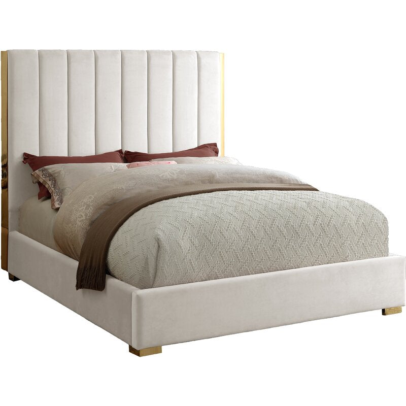 Queen Cream Aeliana Velvet Upholstered Platform Bed CL435