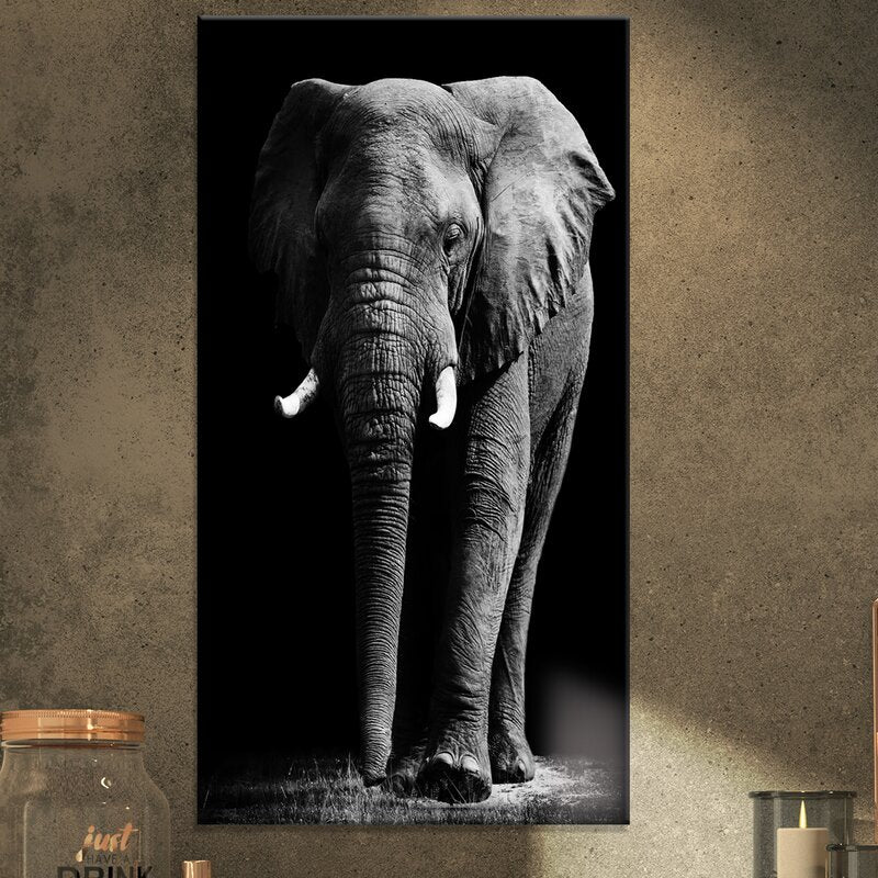32" H x 16" W x 1" D African Elephant In Black Artwork - Wrapped Canvas Graphic Art VB454