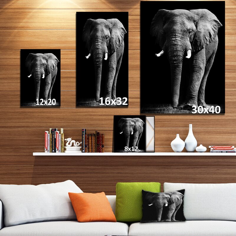 32" H x 16" W x 1" D African Elephant In Black Artwork - Wrapped Canvas Graphic Art VB454
