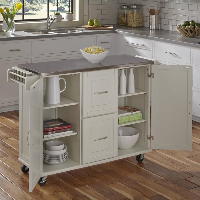 Aftonshire 53.5'' Wide Rolling Kitchen Cart with Stainless Steel Top