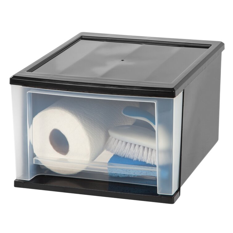Black Aguiar Stacking Plastic 12.05" Storage Drawer MG348