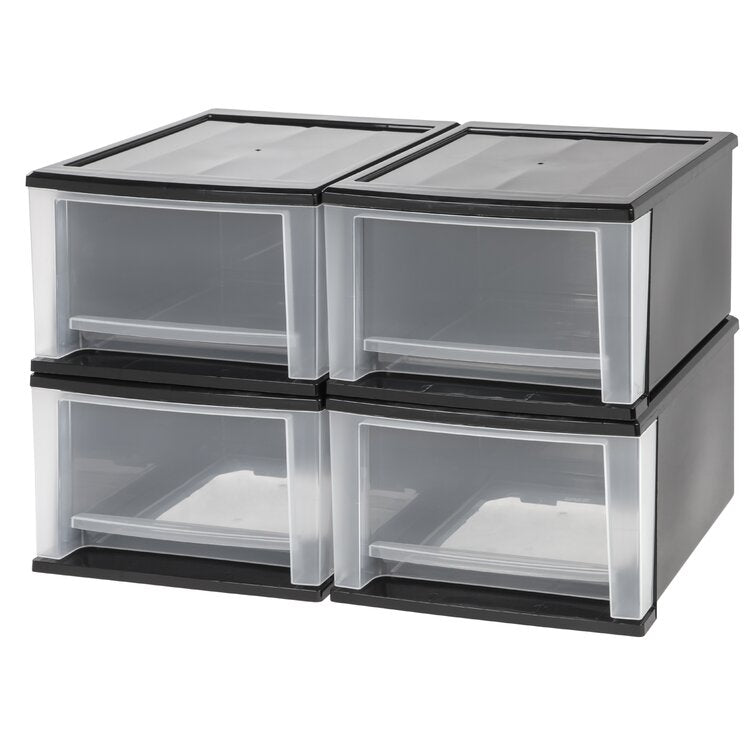 Black Aguiar Stacking Plastic 12.05" Storage Drawer MG348