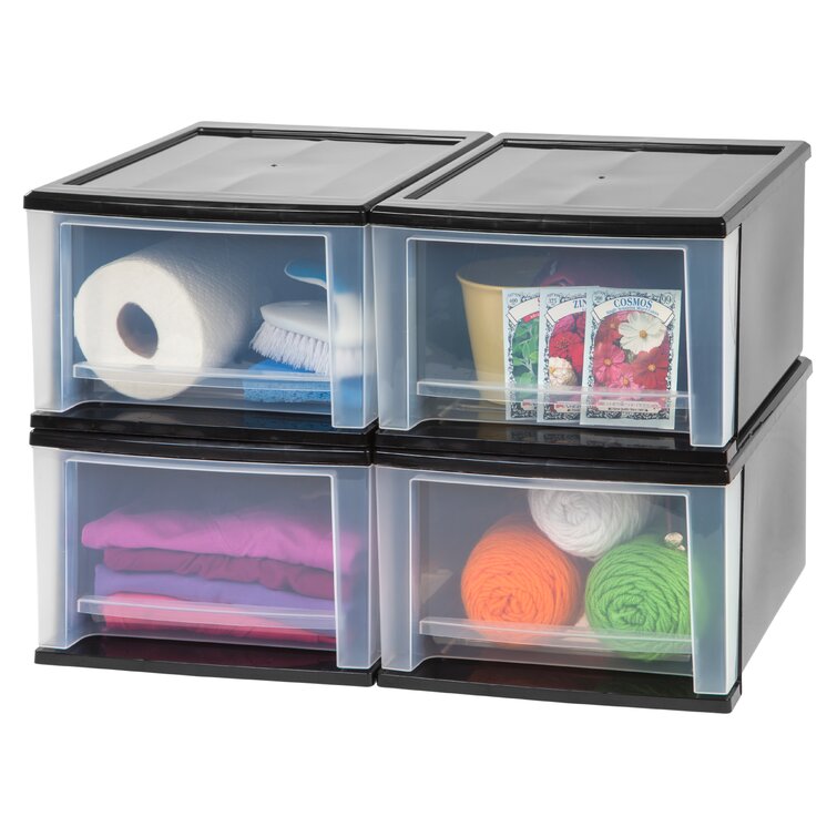 Black Aguiar Stacking Plastic 12.05" Storage Drawer MG348