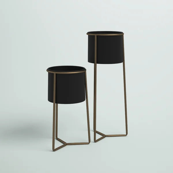 Black Ahner 2-Piece Metal Pot Planter Set