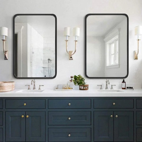 30" x 36" Aidelis Metal Framed Wall Mounted Bathroom / Vanity Mirror in Black