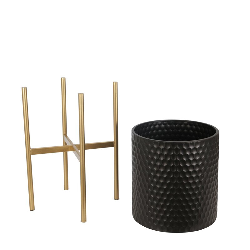 Black/Gold Aiken 2 - Piece Iron Pot Planter Set (Set of 2)