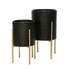 Black/Gold Aiken 2 - Piece Iron Pot Planter Set (Set of 2)