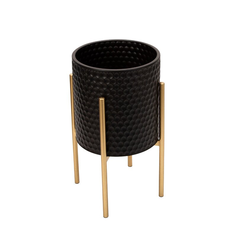 Black/Gold Aiken 2 - Piece Iron Pot Planter Set (Set of 2)