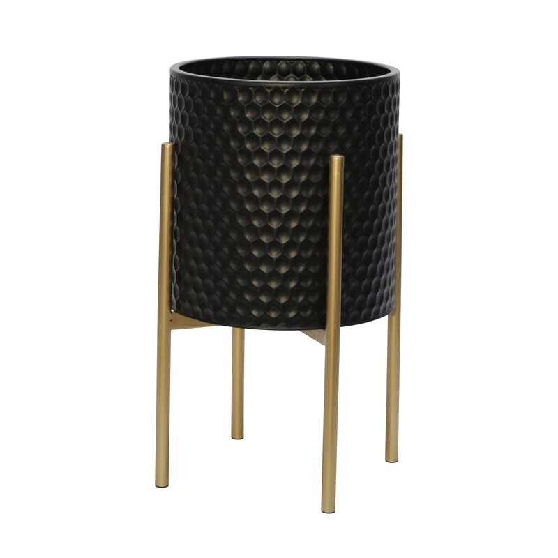 Black/Gold Aiken 2 - Piece Iron Pot Planter Set (Set of 2)