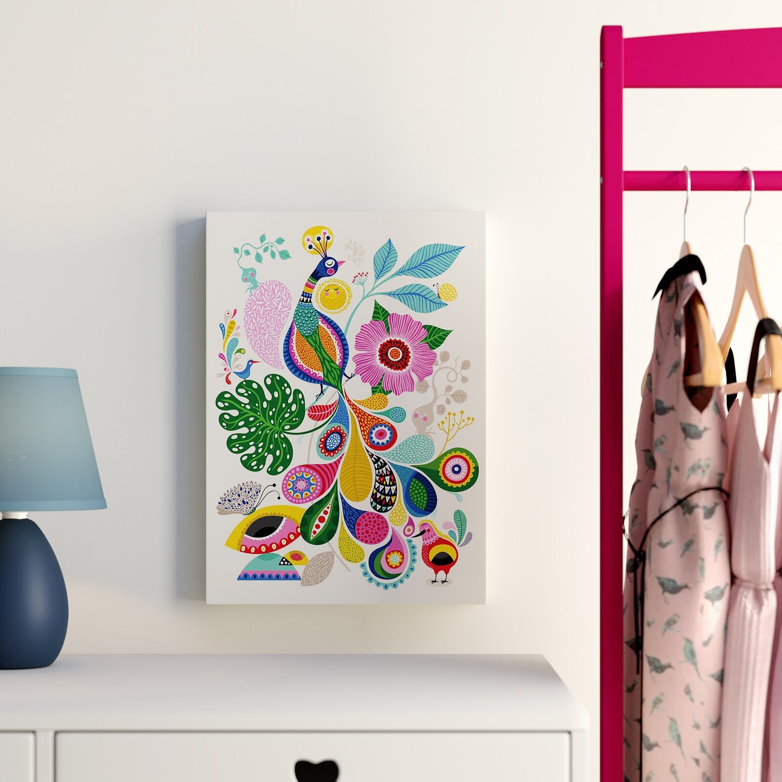 Beige Aislinn Peacock Happiness Canvas Art CL256
