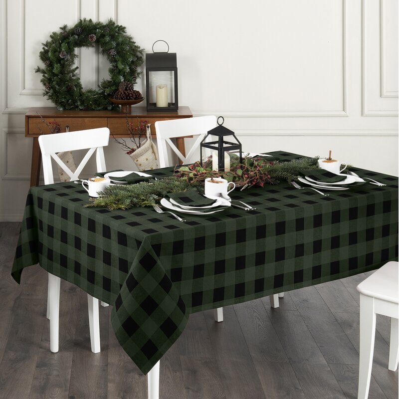 60" x 120" Green/Black Alastair Plaid 100% Cotton Christmas Tablecloth