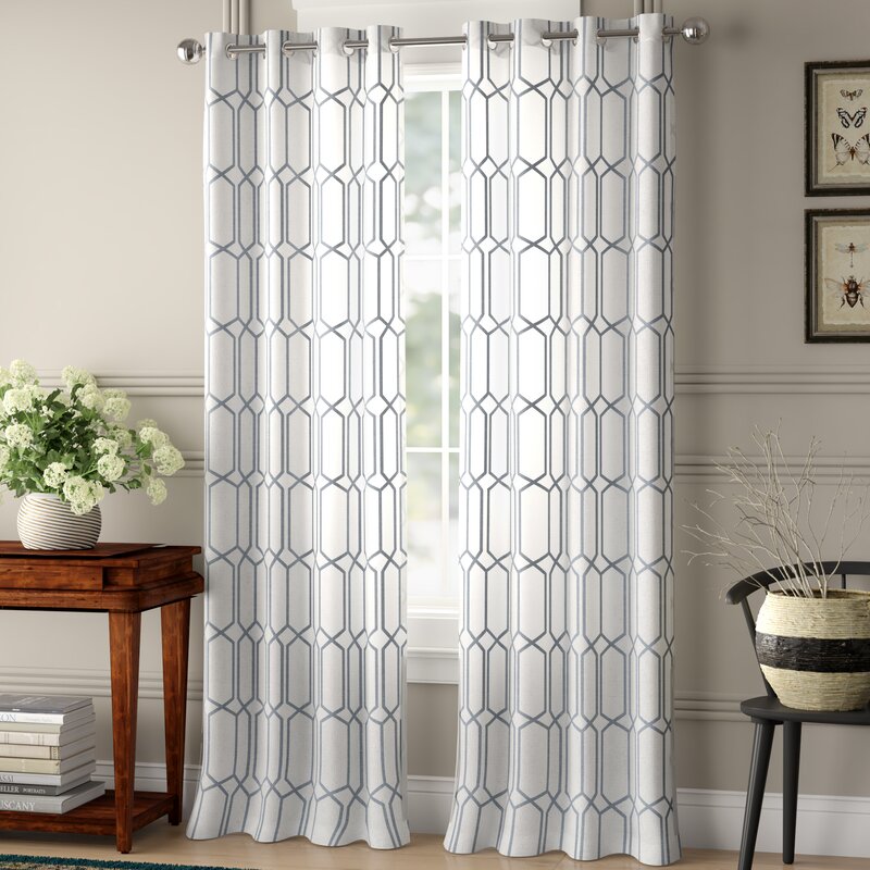 Albesa Geometric Room Darkening Thermal Grommet Single Curtain Panel (Set 2) 52"W x 84"L