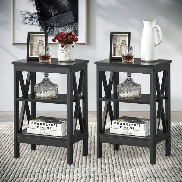 Black Aliya 24.2'' Tall Iron Nightstand (Set of 2)