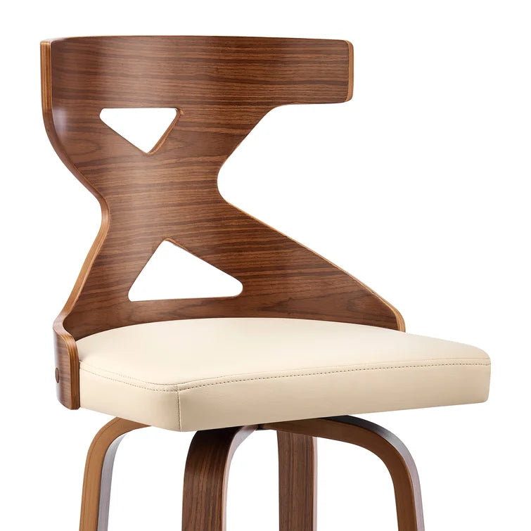 Beige Aljawhara Swivel Cross Back Cream Faux Leather And Walnut Wood, Counter Stool (26” Seat Height)