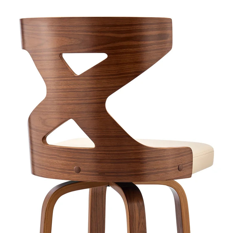 Beige Aljawhara Swivel Cross Back Cream Faux Leather And Walnut Wood, Counter Stool (26” Seat Height)